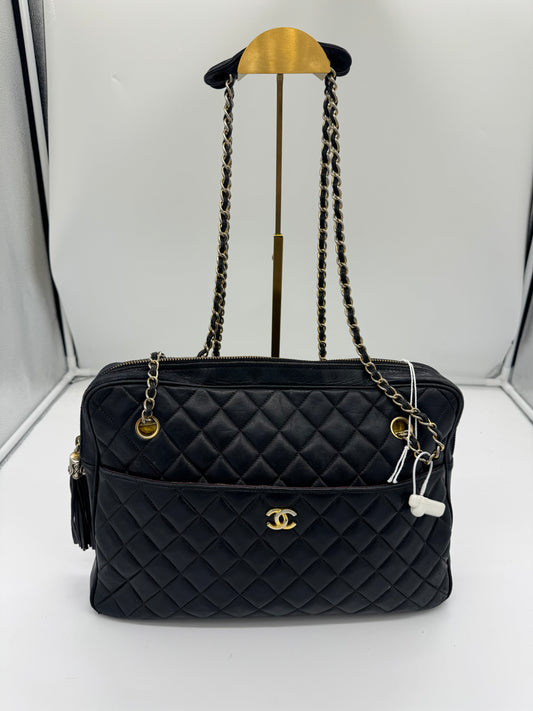 Chanel Shopper Vintage schwarz Glattleder