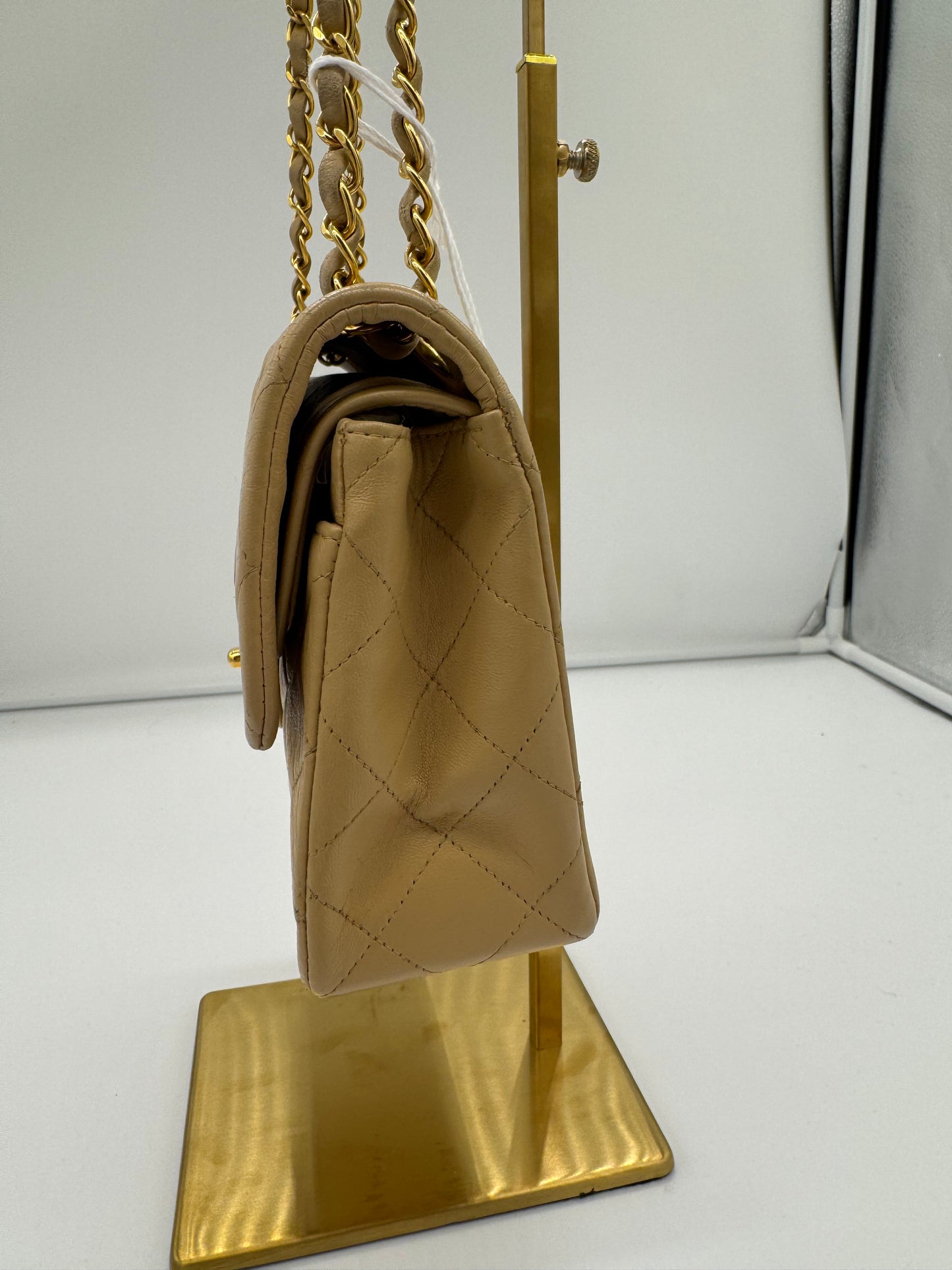 Chanel Double Flap Bag Beige Small Vintage Echtvergoldung