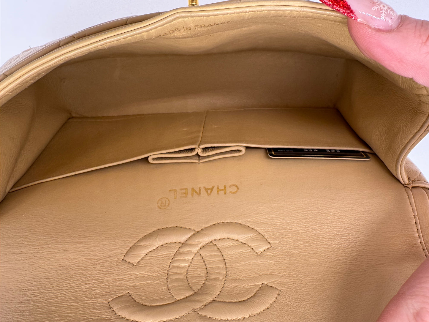 Chanel Double Flap Bag Beige Small Vintage Echtvergoldung