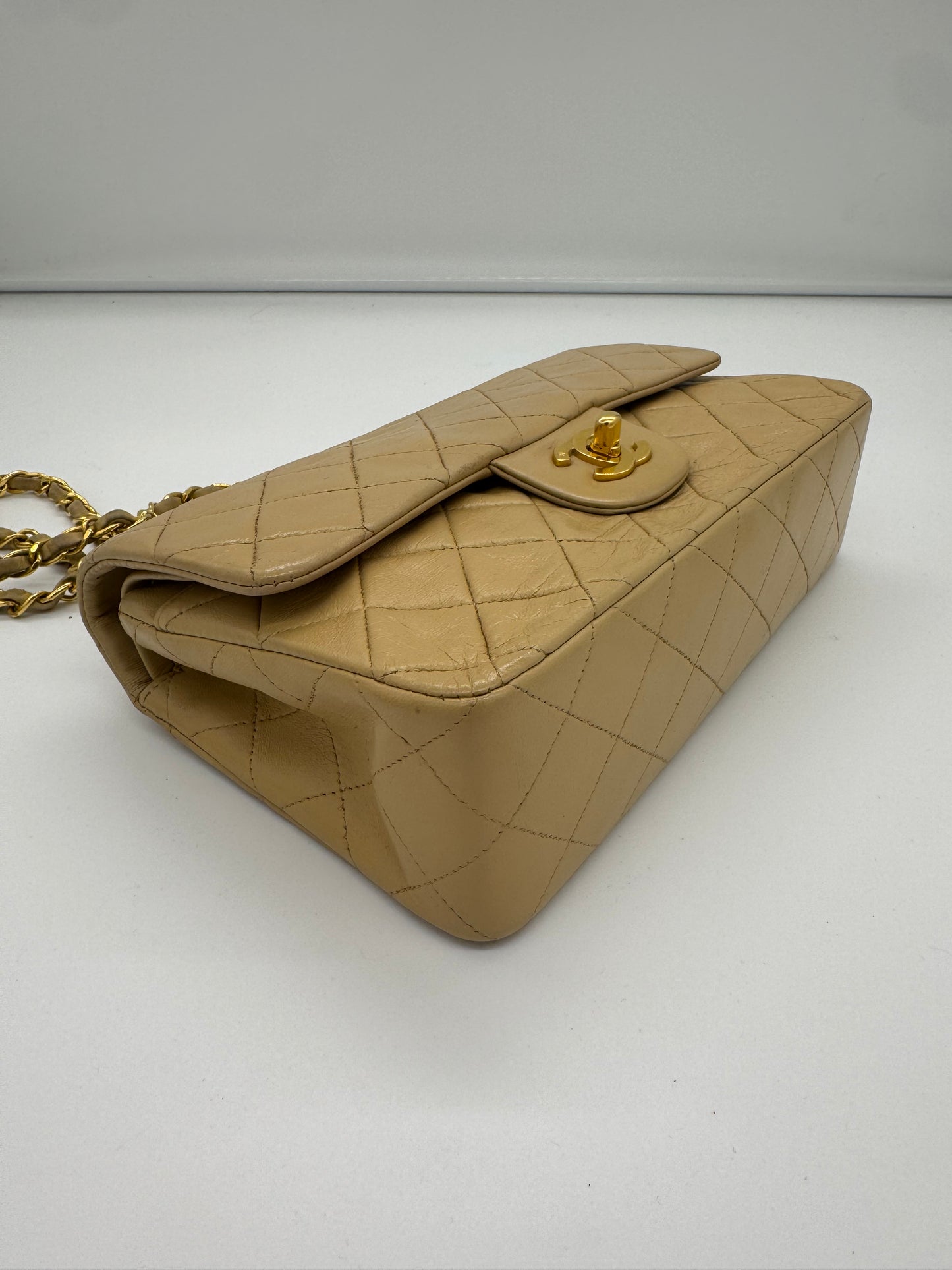 Chanel Double Flap Bag Beige Small Vintage Echtvergoldung