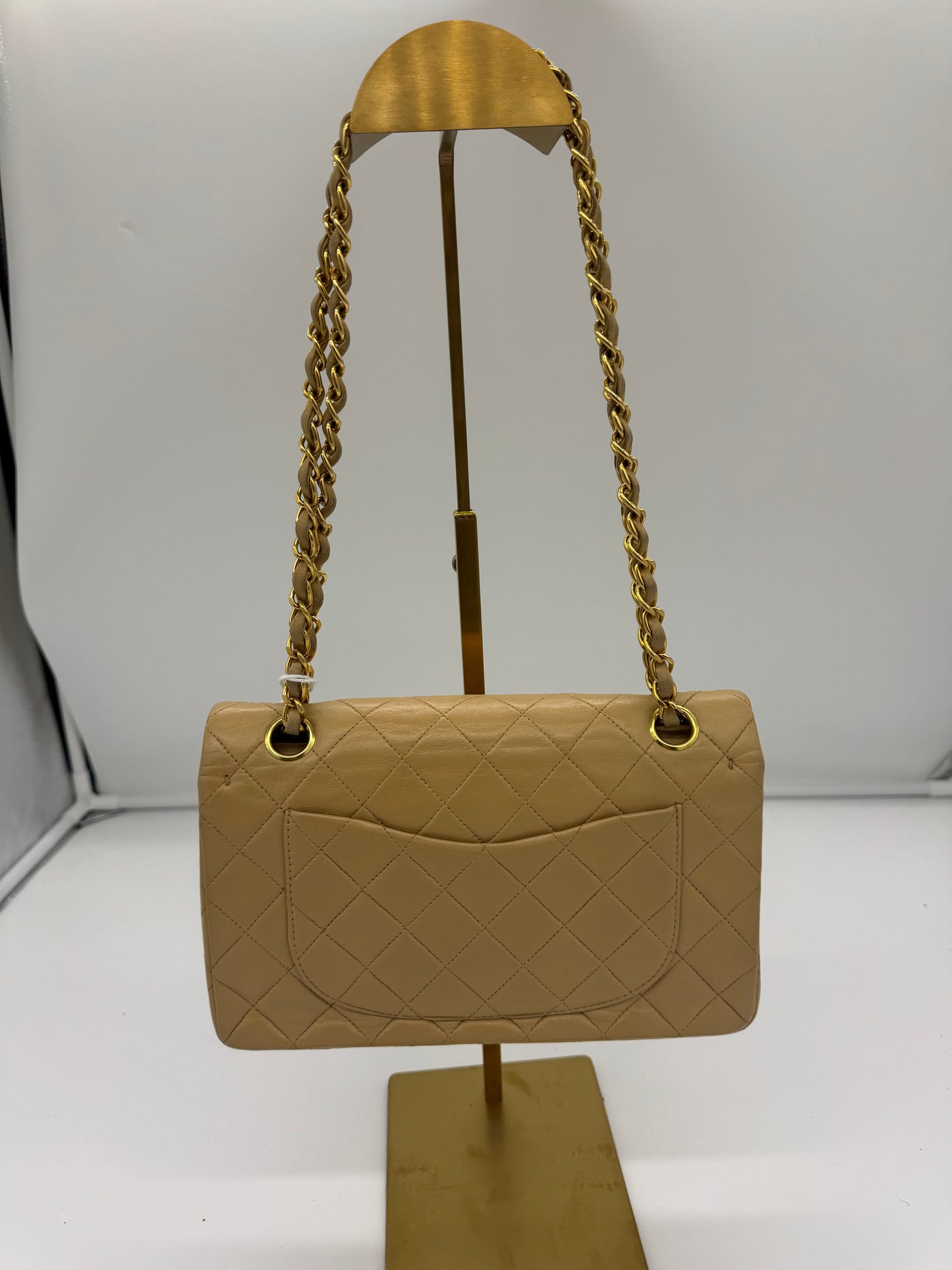 Chanel Double Flap Bag Beige Small Vintage Echtvergoldung